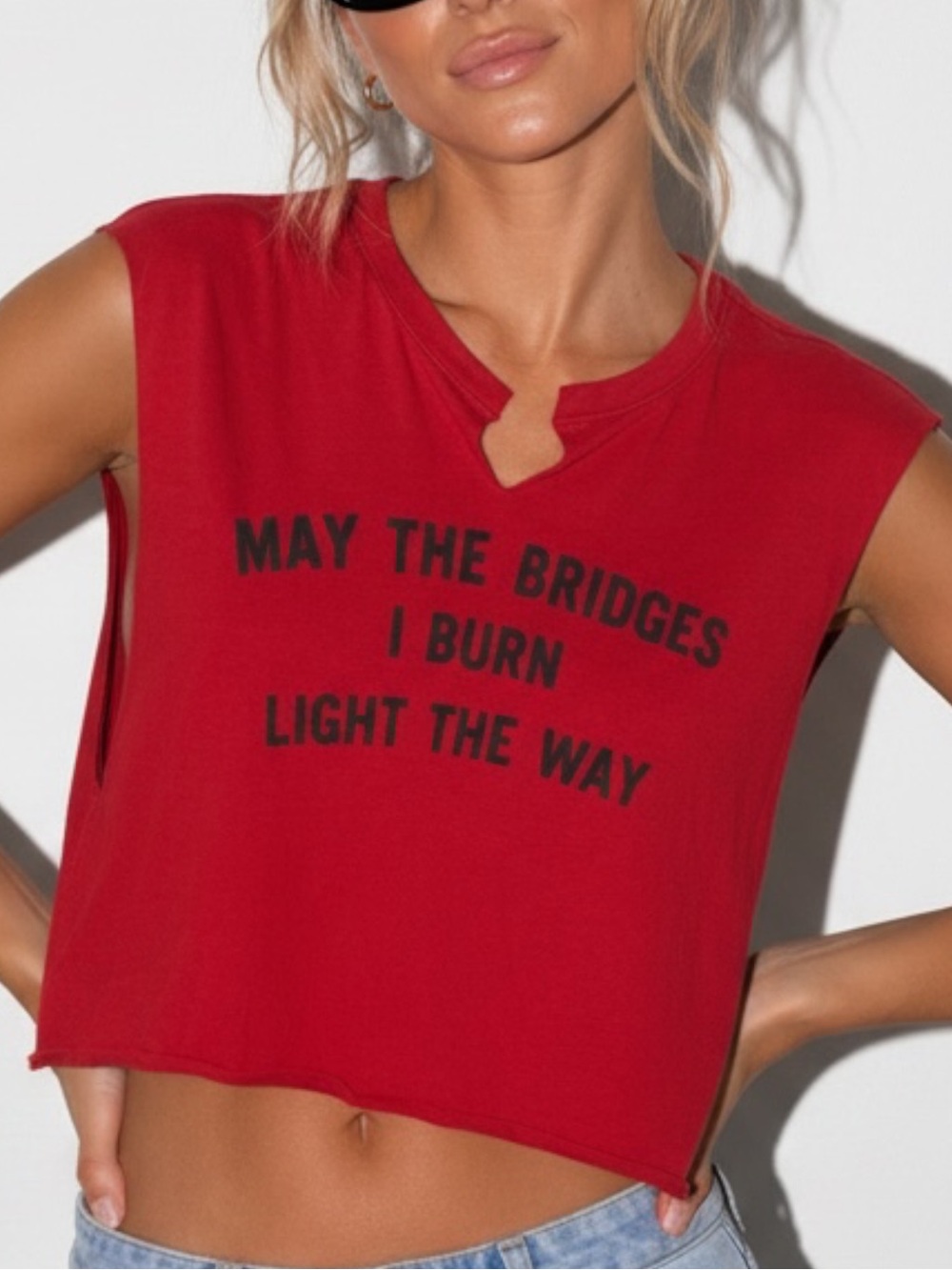 Red Graphic Cropped Muscle Tank Top - one of a kind / one size